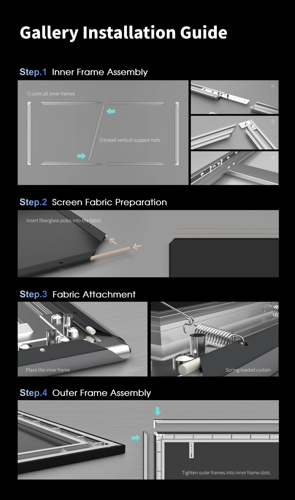 WUPRO Gallery CBSP UST screen easy spring hook installation and tensioning system