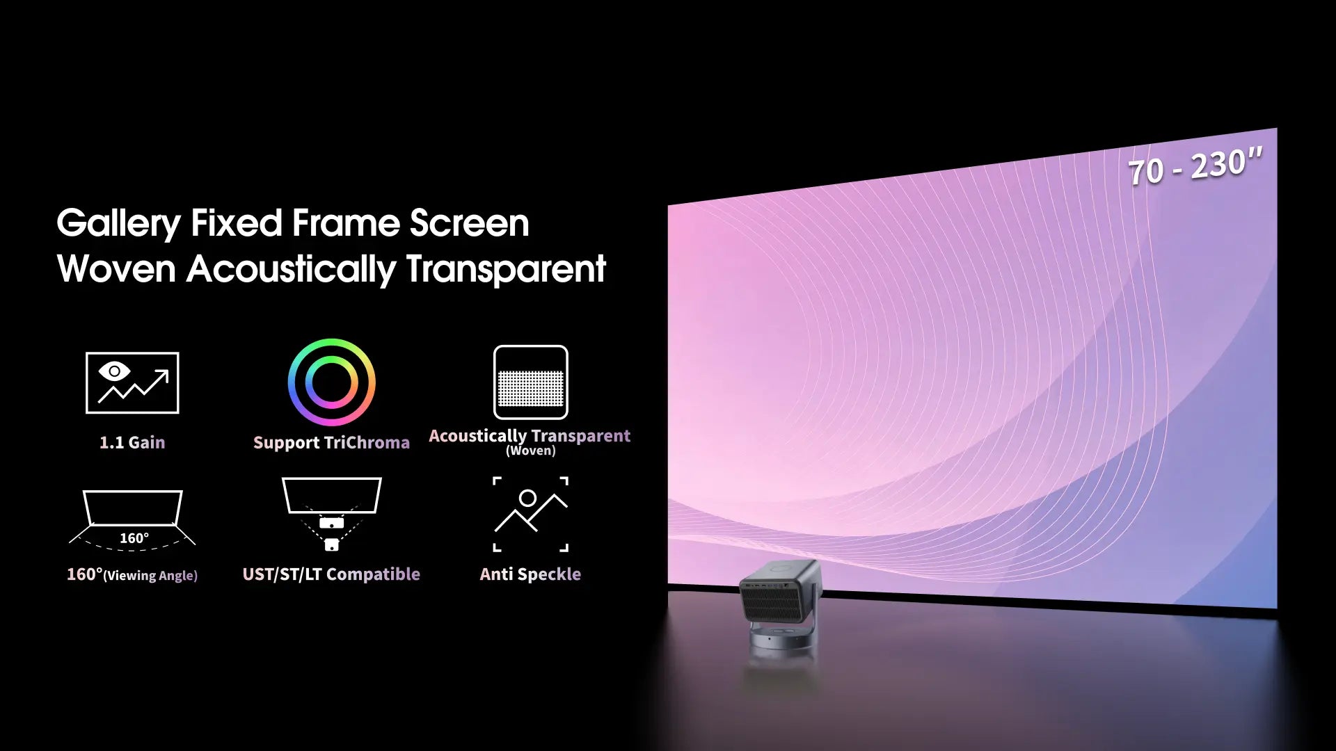 WUPRO Gallery 4K Woven Weave Acoustically Transparent Fixed Frame Screen with Anti-Speckle Technology best for RGB triple laser projector