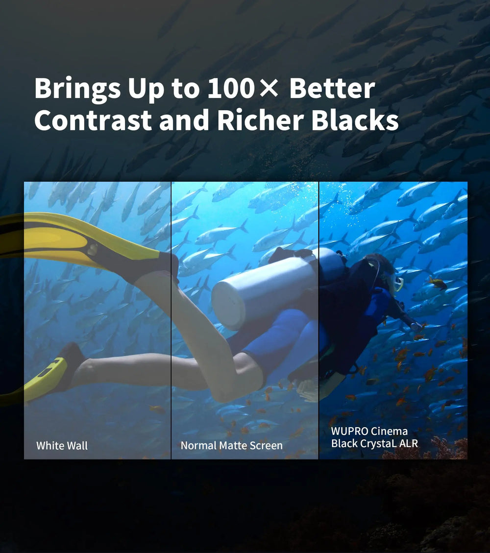 WUPRO Gallery Black Crystal fixed frame screen delivers deep black levels and enhanced image contrast