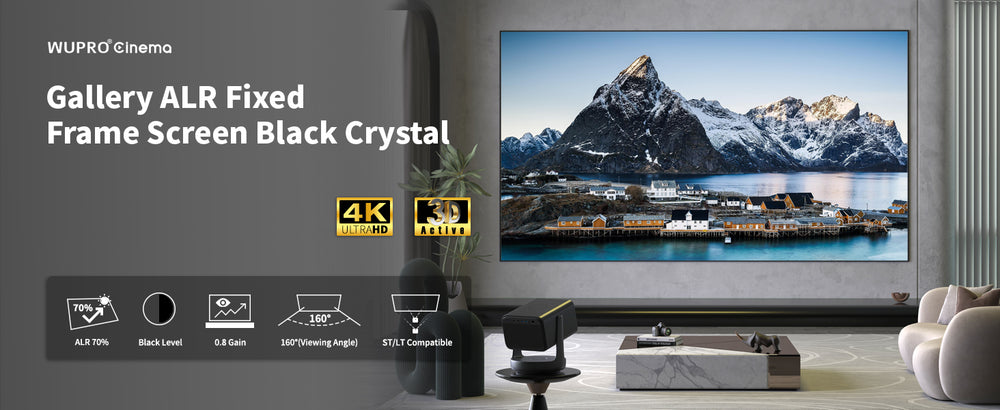 WUPRO Gallery Black Crystal fixed frame ALR projector screen for long throw home theater