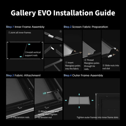 Installation steps for Gallery EVO 24 frame fixed screen using screw Installation steps for Gallery EVO 24 frame fixed screen using screw system for better inflatness