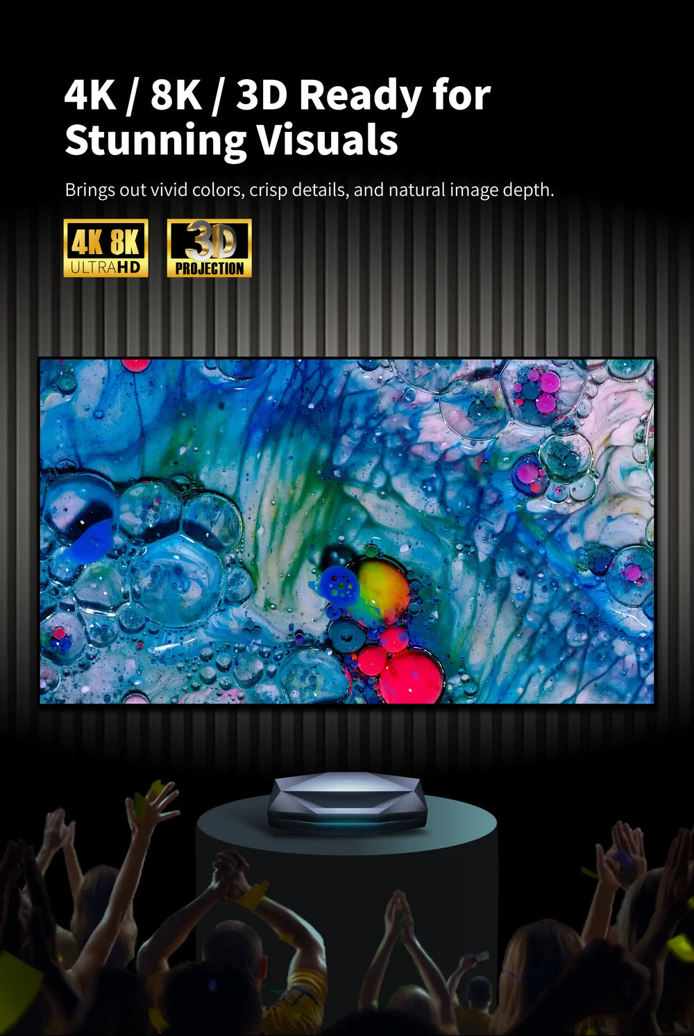 4K 8K UHD and 3D ready fixed frame screen for ultra short throw projectors