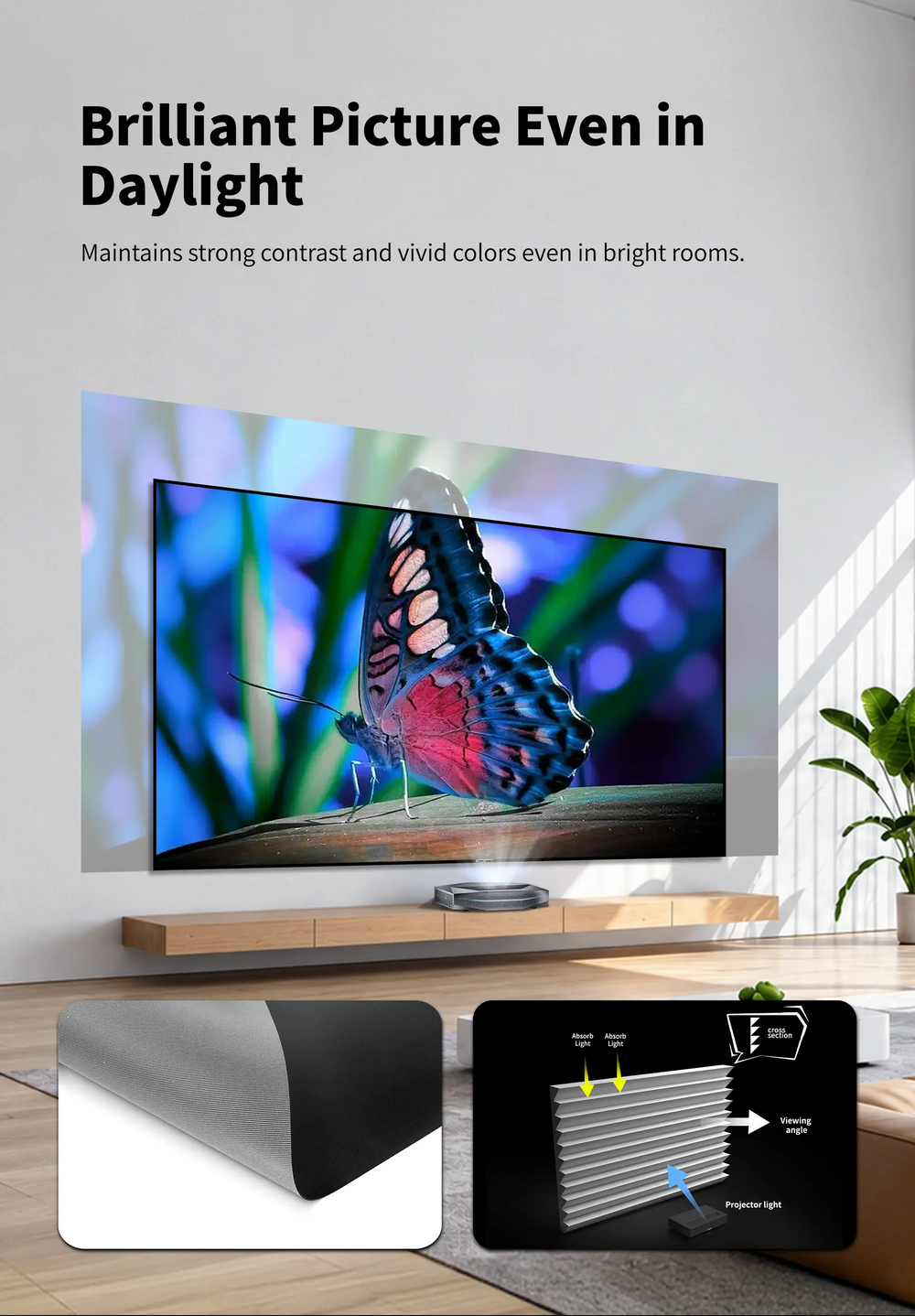 WUPRO Gallery EVO UST CLR projector screen with 95% ceiling light rejection for bright rooms