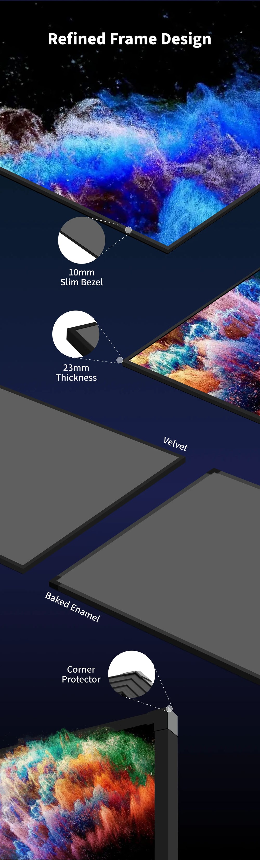 WUPRO Gallery EVO ultra slim bezel fixed frame projector screen for home theater