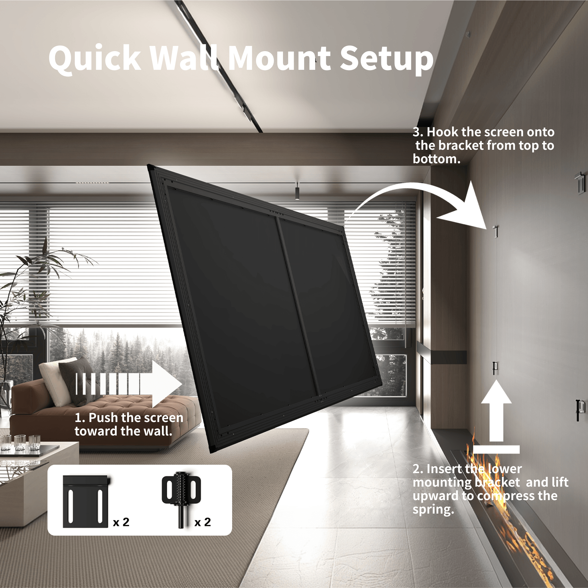 WUPRO Gallery EVO fixed frame projector screen wall mount bracket installation guide for home theater setup, Heavy duty wall mounting brackets for Gallery EVO fixed frame projector screen installation