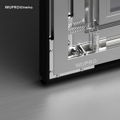 WUPRO Gallery fixed frame screen aluminum frame structure for stability， Rear structure detail of WUPRO Gallery fixed frame projection screen