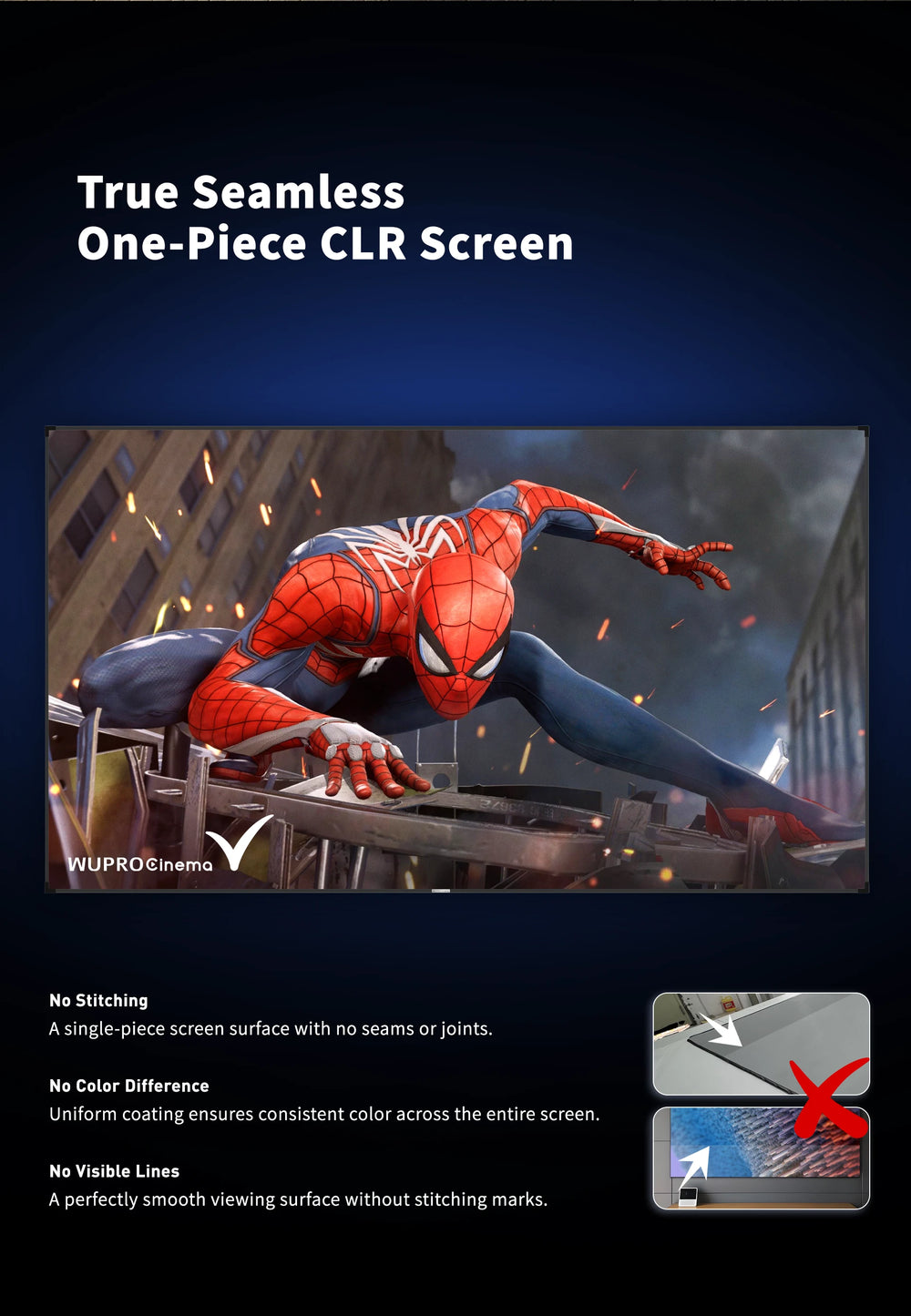 133 inch true seamless KBSP fixed frame screen with a continuous one-piece projection surface
