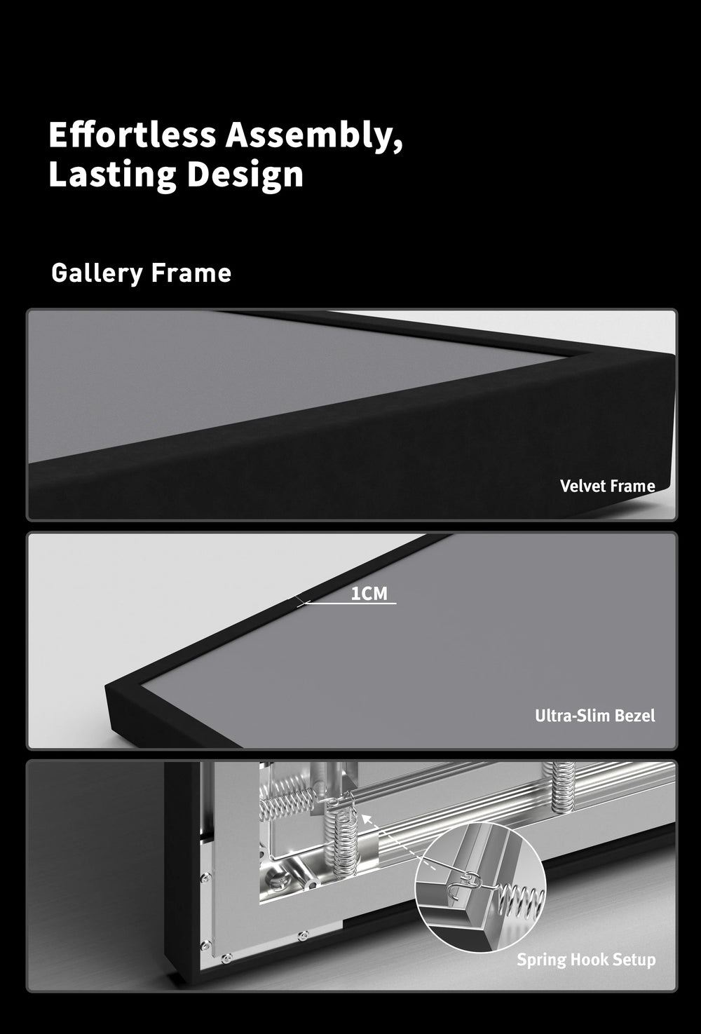 WUPRO Gallery KBSP 133 inch seamless fixed frame screen with ultra slim black bezel