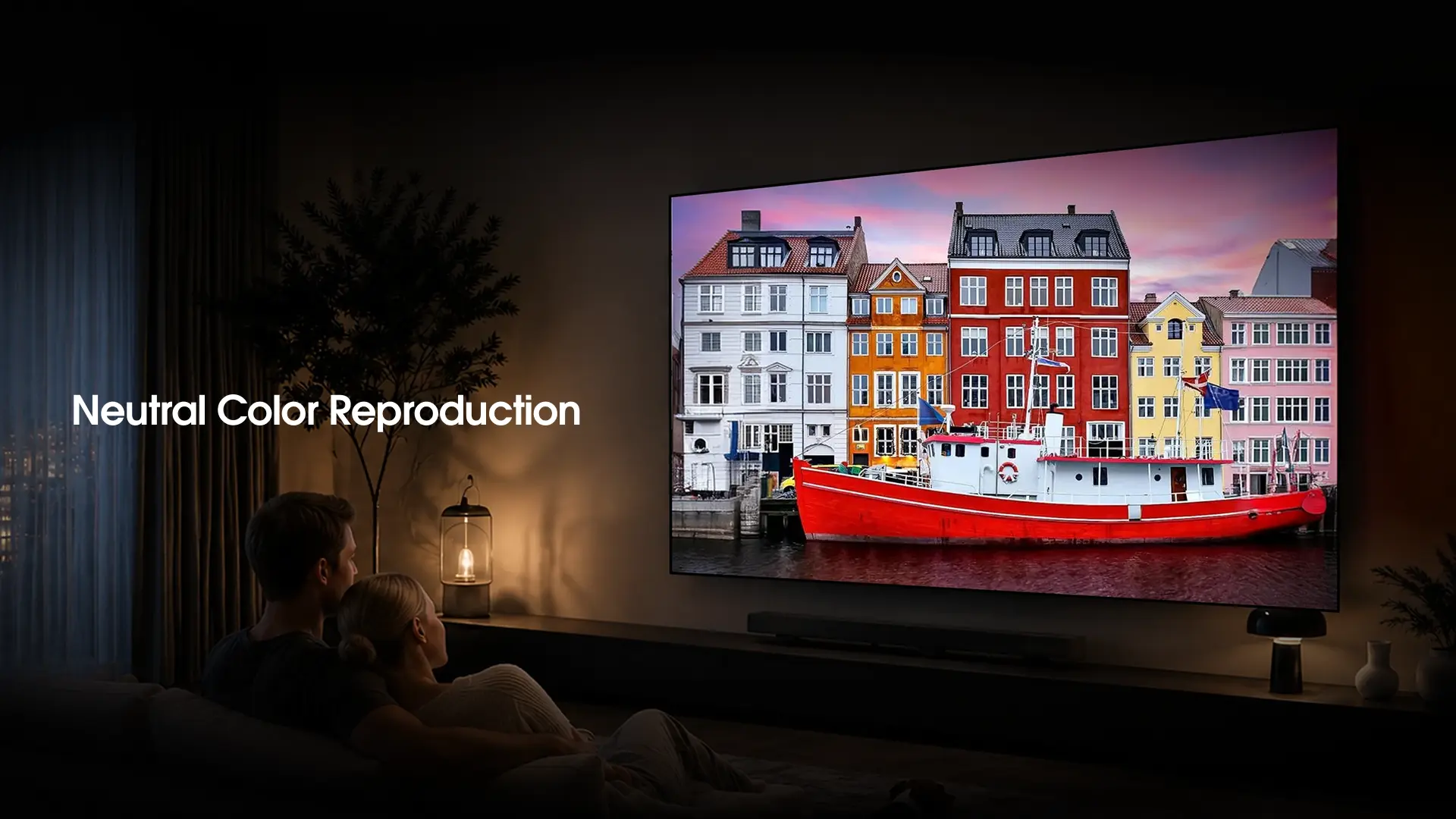 WUPRO Gallery 4K woven acoustically transparent projector screen delivering natural color reproduction, accurate white balance, realistic skin tones, high image fidelity, and consistent brightness for home cinema