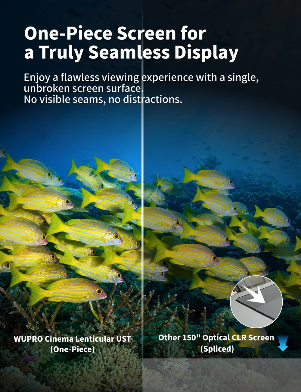 150 inch true seamless Lenticular UST projector screen with a one-piece viewing surface