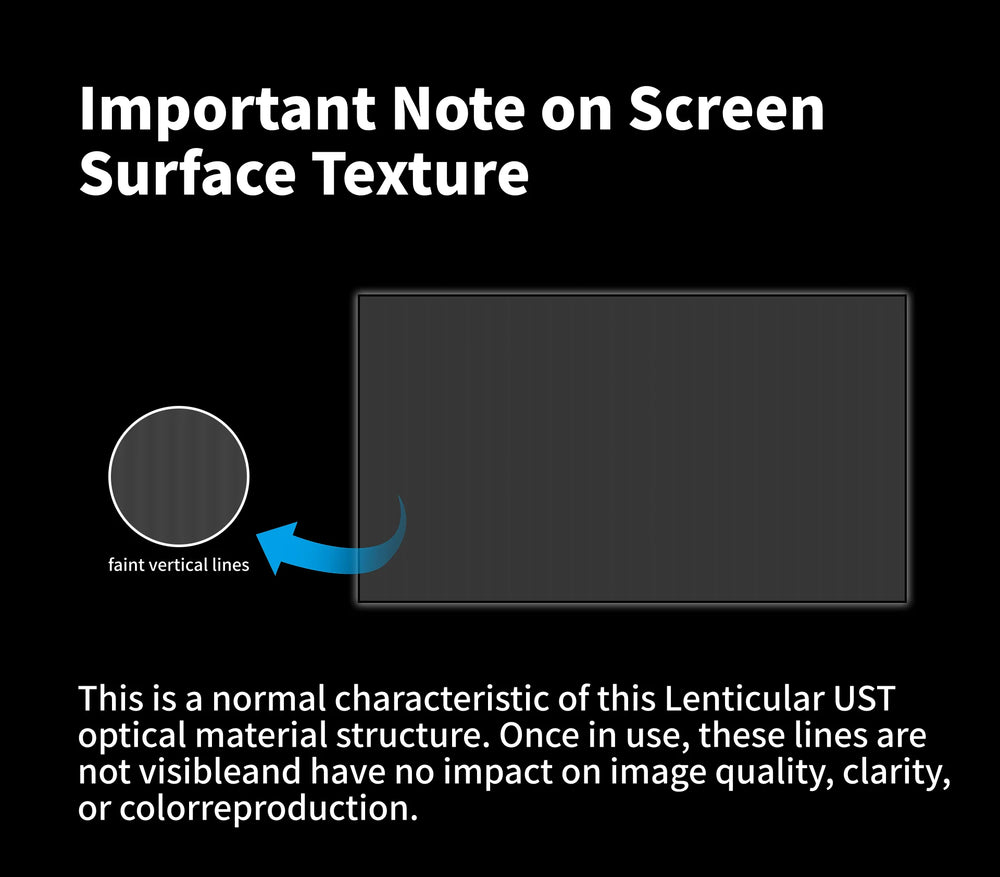 WUPRO Lenticular UST screen optical structure may produce slight vertical texture visible when unprojected