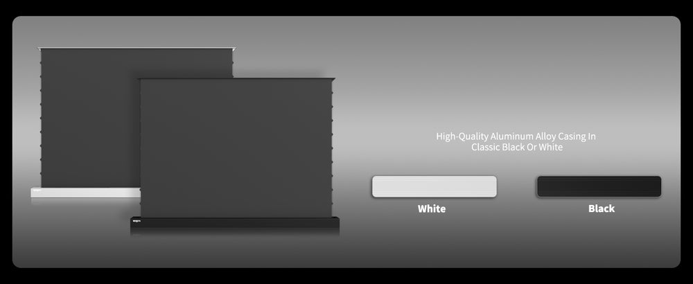 WUPRO LeApex Black Crystal ALR motorized floor rising projector screen available with black or white aluminum housing