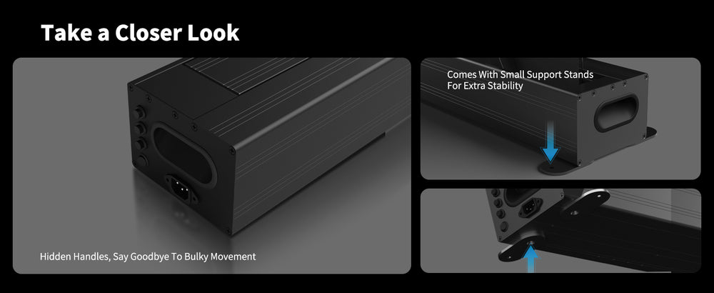 WUPRO LeApex Black Crystal floor rising projector screen with integrated side handles for easier movement positioning and setup