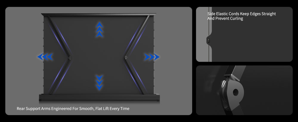 WUPRO LeApex Black Crystal motorized floor rising screen with tab tension system for a smooth and flat projection surface