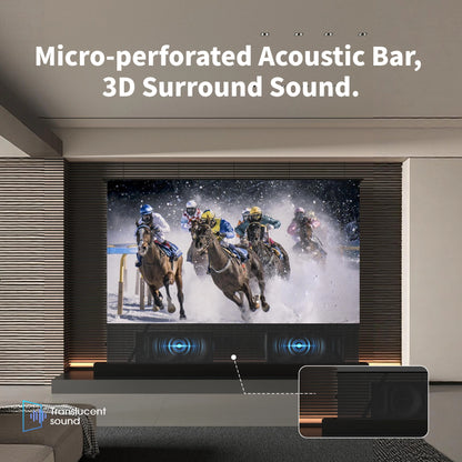 WUPRO LeApex CBSP acoustic transparent floor rising projector screen allowing sound transmission through screen