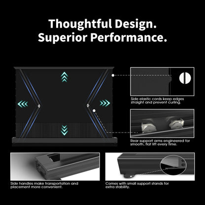 WUPRO LeApex CBSP flat surface motorized floor rising screen with side handles for easy installation and stable smooth operation