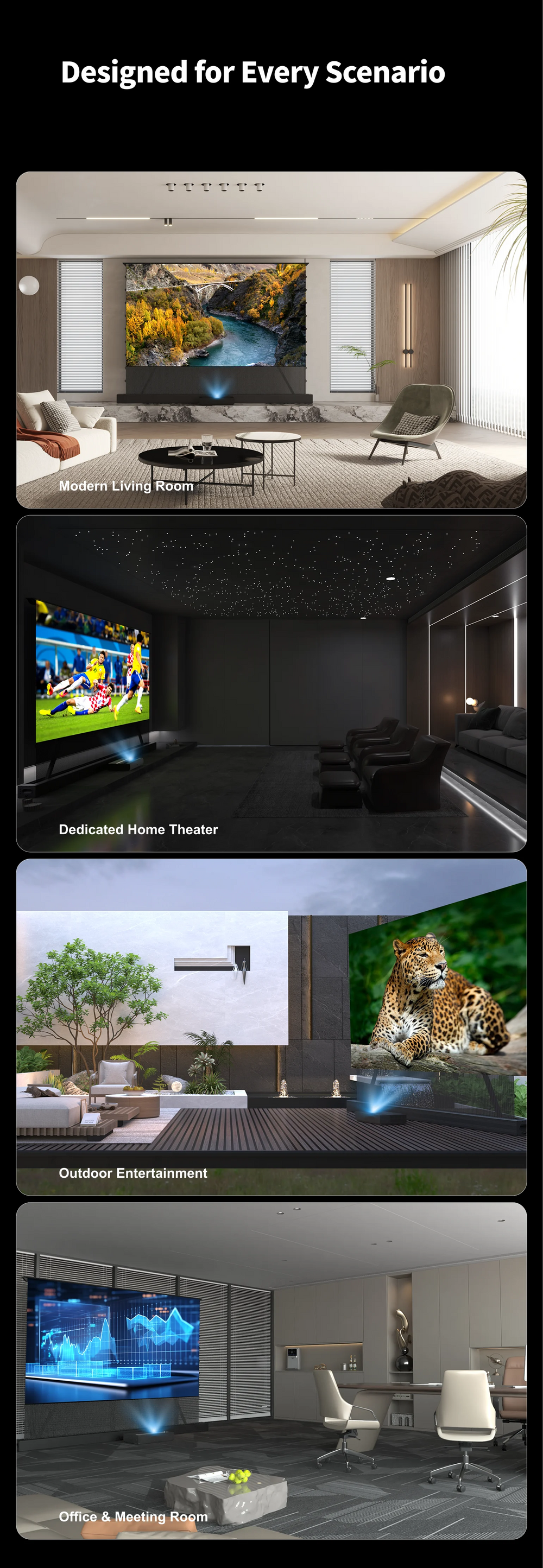 WUPRO LeApex motorized floor rising UST screen for living room media room and home cinema installations