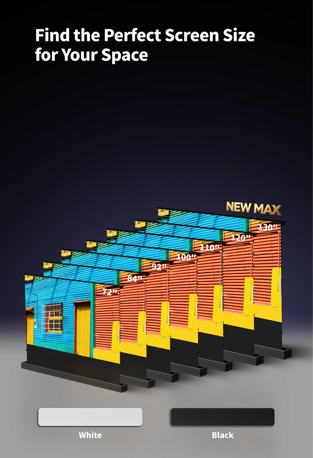 WUPRO LeApex CBSP floor rising UST screen new technology with a seamless one-piece projection surface up to 130 inches