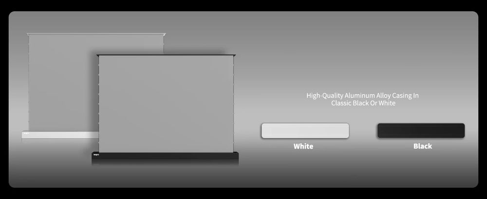 LeApex motorized floor rising projector screen with black and white housing options