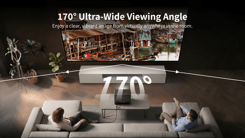 WUPRO  Lenticular LT fixed frame projection screen compatible with RGB laser projectors, delivering an ultra-wide viewing angle and superior image performance