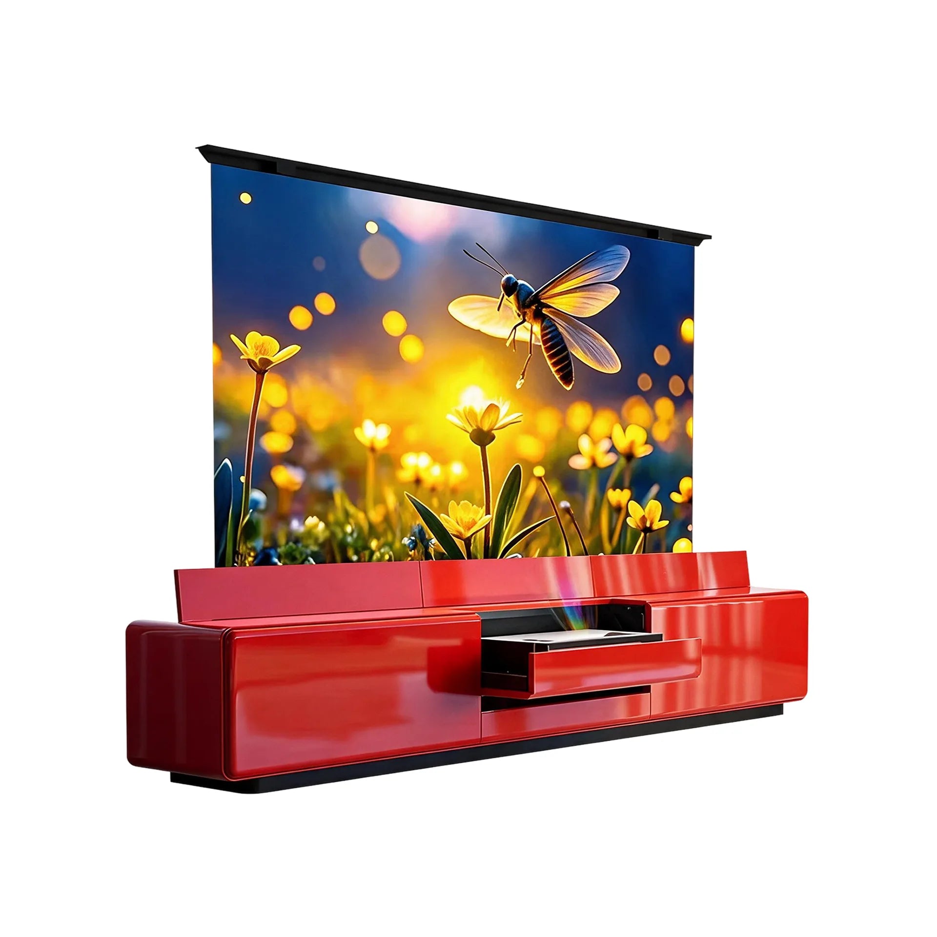 WUPRO Moonlight Laser TV Cabinet in glossy red finish