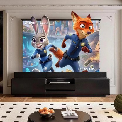 WUPRO Moonlight Laser TV Cabinet with integrated UST projector and floor rising screen