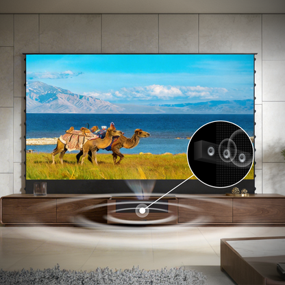 WUPRO SWEETHEART laser TV cabinet with acoustic transparent center door for home theater audio performance