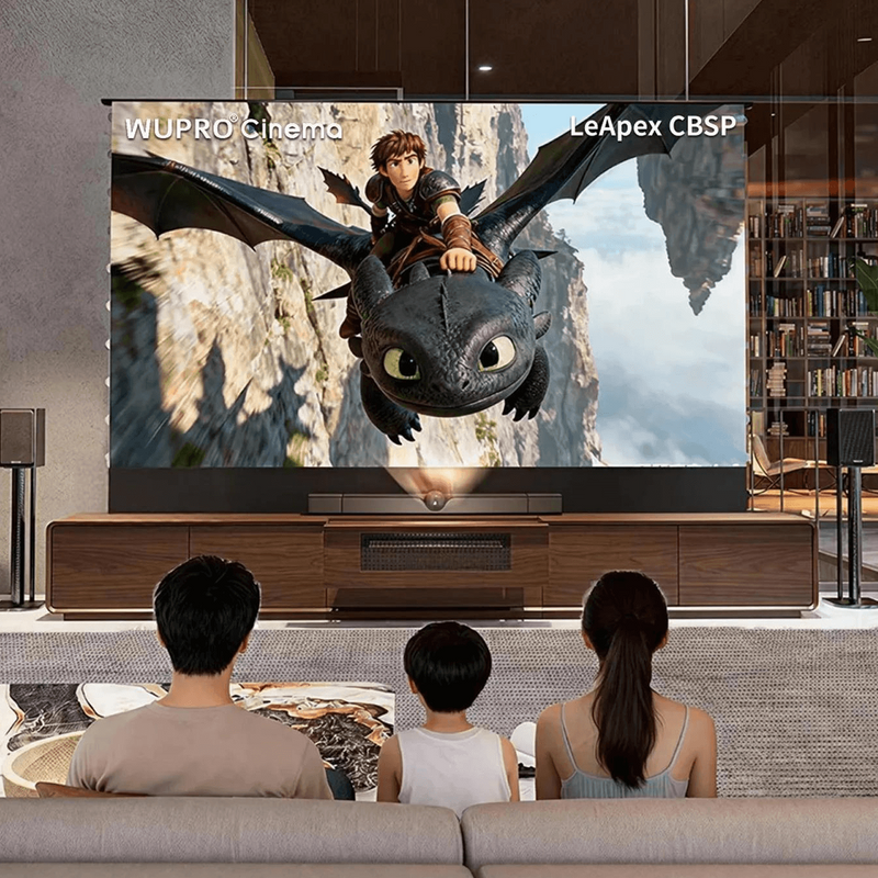 WUPRO Cinema SWEETHEART invisible laser TV cabinet with hidden ultra short throw projector and motorized floor rising screen