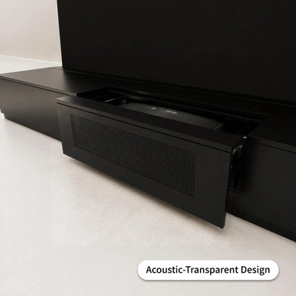 WUPRO Berlin laser TV cabinet with acoustically transparent front door design for clear sound transmission from soundbars and speakers