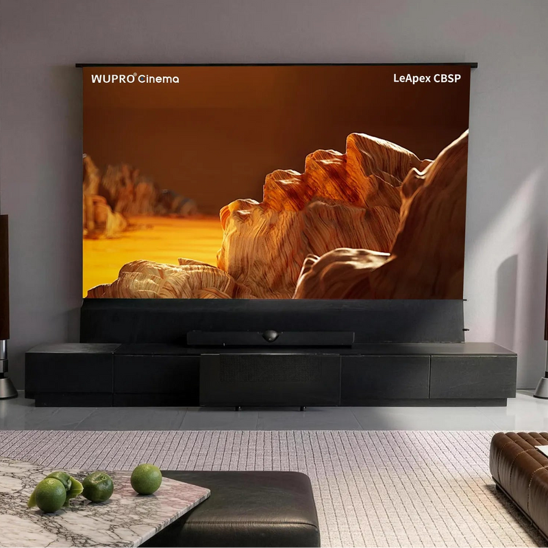 WUPRO Berlin hidden laser TV cabinet with integrated motorized floor rising screen for ultra short throw projectors