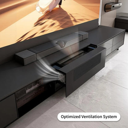 WUPRO Berlin UST laser TV cabinet with optimized ventilation system to keep ultra short throw projector cool and improve long-term performance